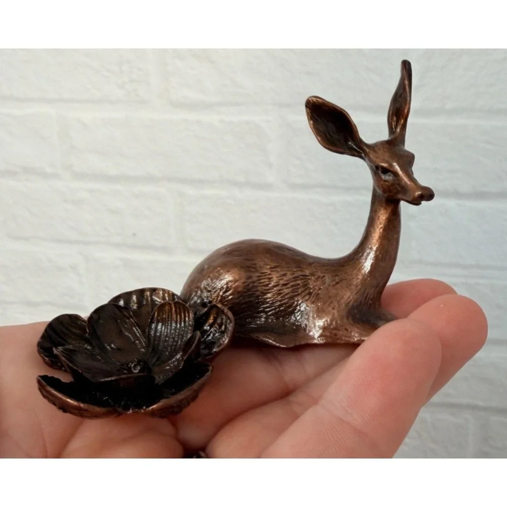 Bronze Deer Sphere Stand Small Crystal Ball Holder Spirit Animal Doe Altar Decor